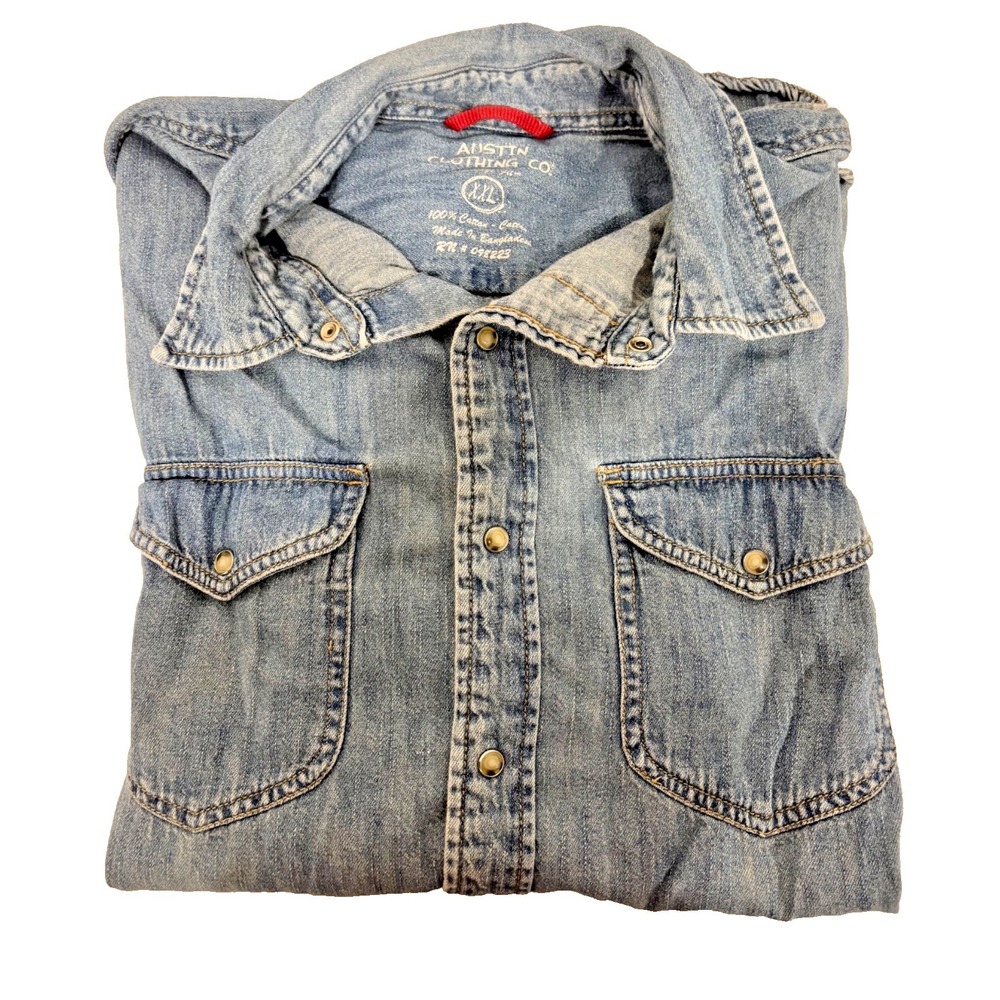 Austin Clothing Co Mens Shirt Long Sleeve XXL Blue Cotton Button Denim Cowboy